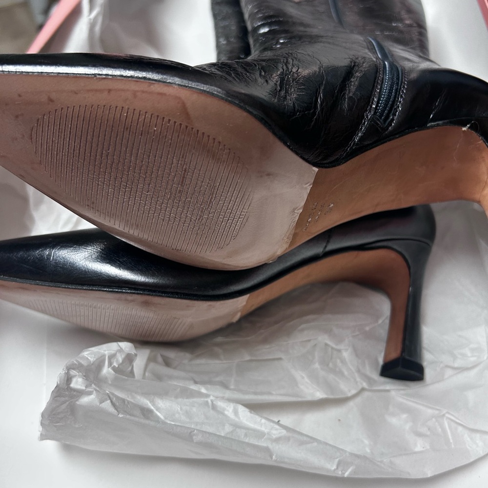 Black with silver Crackle knee-high black leather boots size 7.5 3” heel NIB - Picture 8 of 11